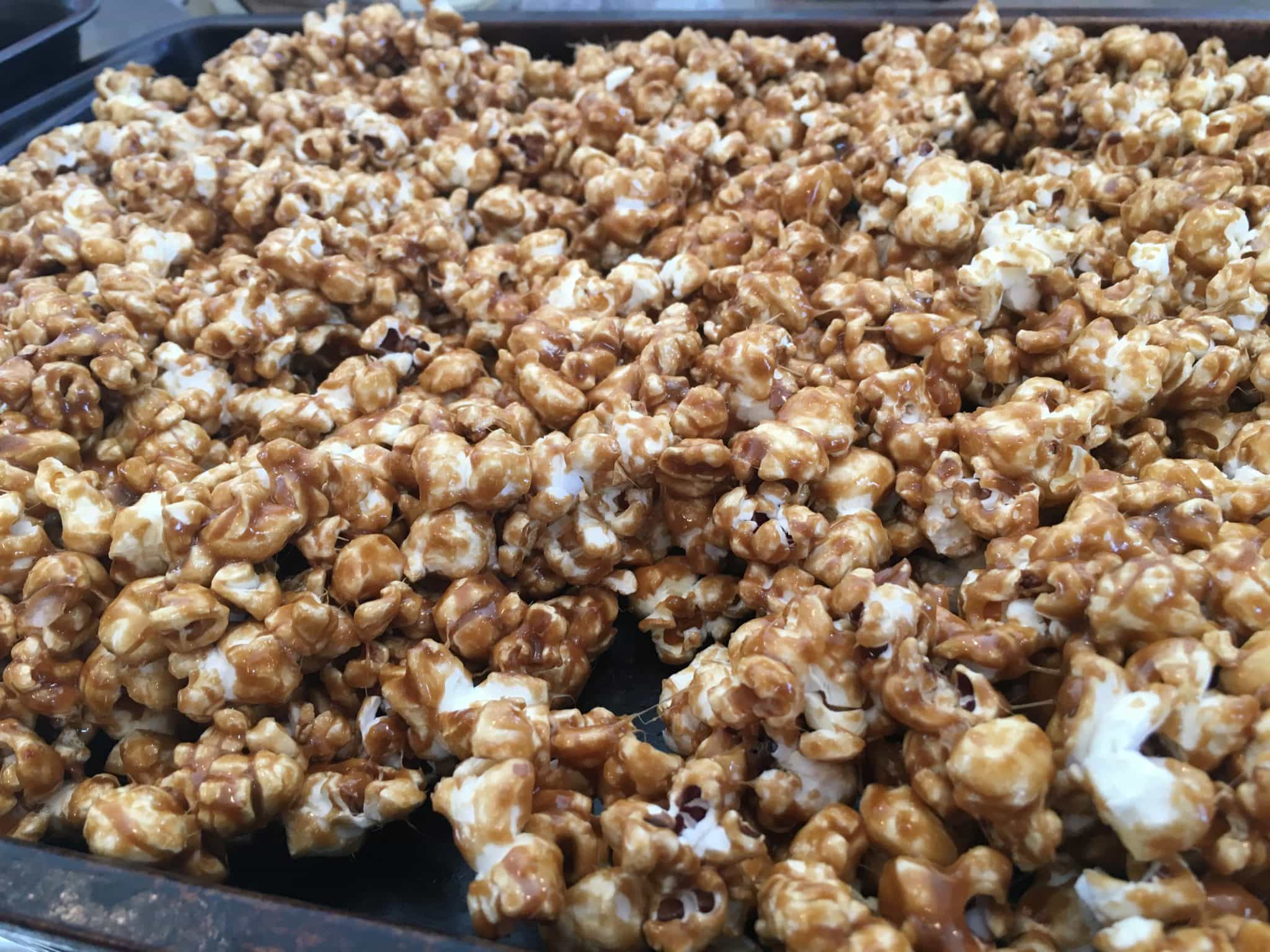 caramel popcorn ready for the oven