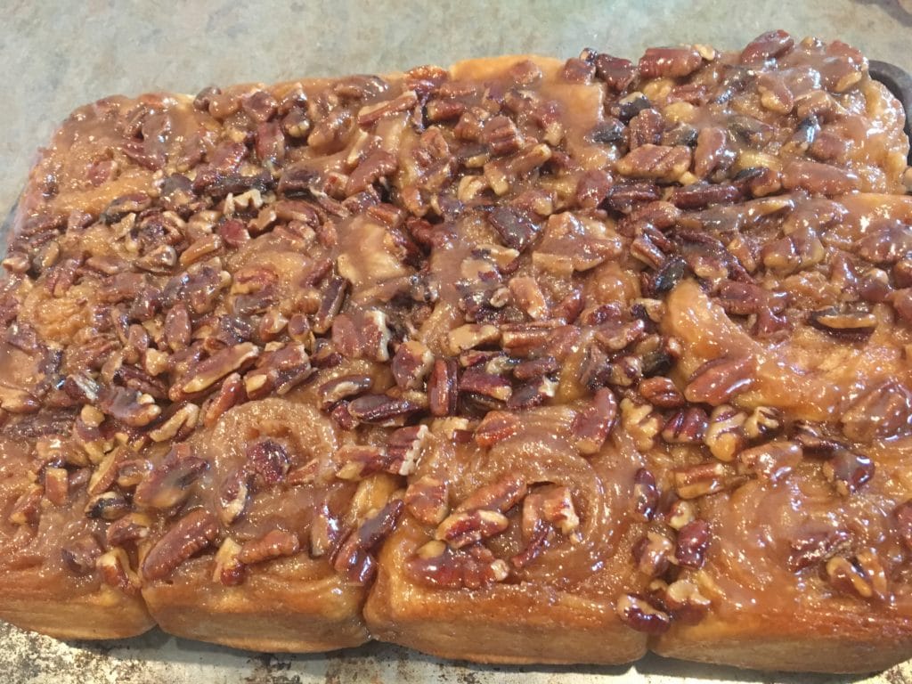 sticky buns out of the oven
