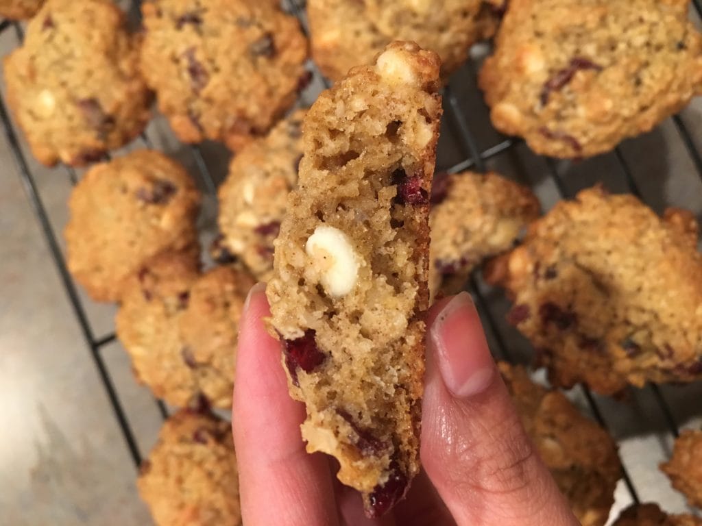 white chocolate cranberry oatmeal cookies baked