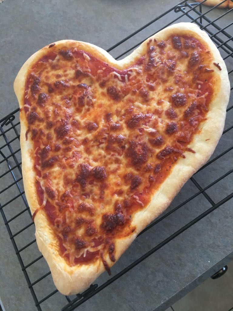 finished heart shaped pizza