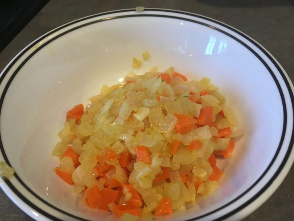 onions and carrots for creamy broccoli cheese soup