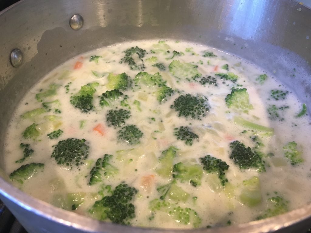 broccoli and cheese soup simmer