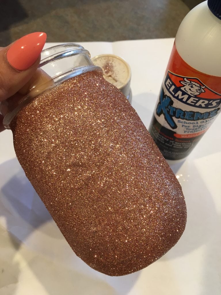 glitter mason jar saving money