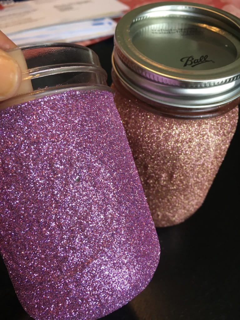 finished glitter money jar