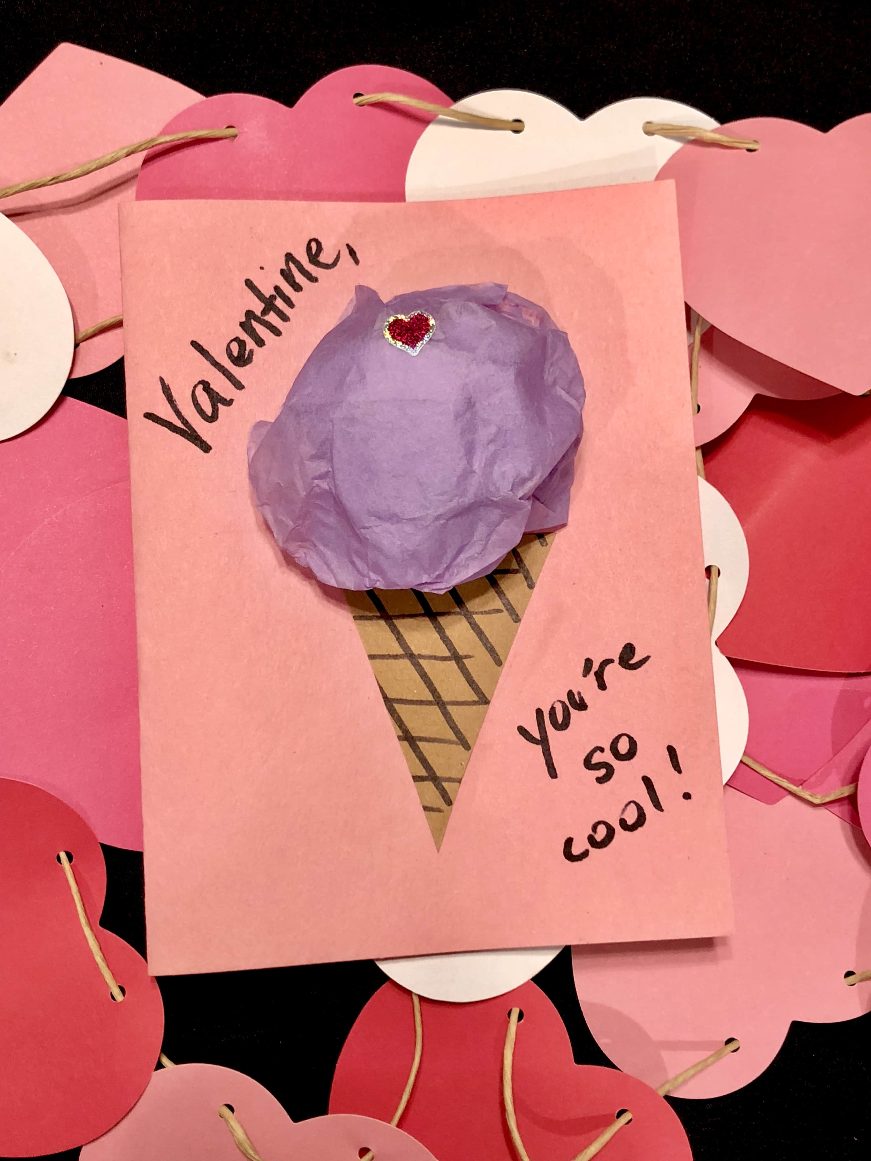 DIY Valentine's Day ice cream cone card for kids