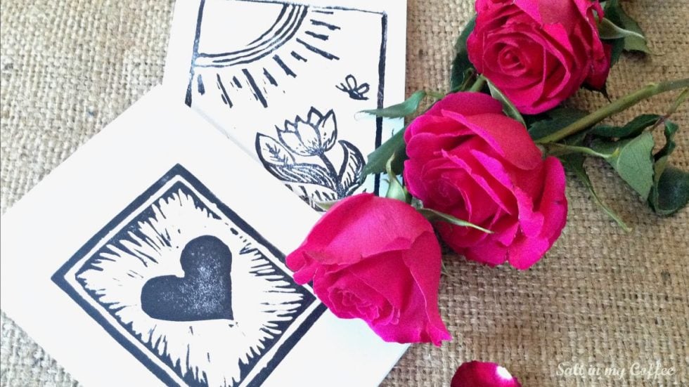 block printing valentine's day card