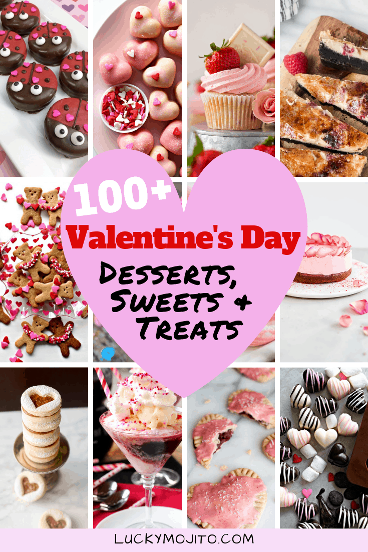 Here are over 100 delicious Valentine's Day dessert recipes that include all kinds of sweets and treats, from chocolates, cookies, cakes, vegan, Keto, and gluten free. A lot of romantic recipes for two plus leftovers :)